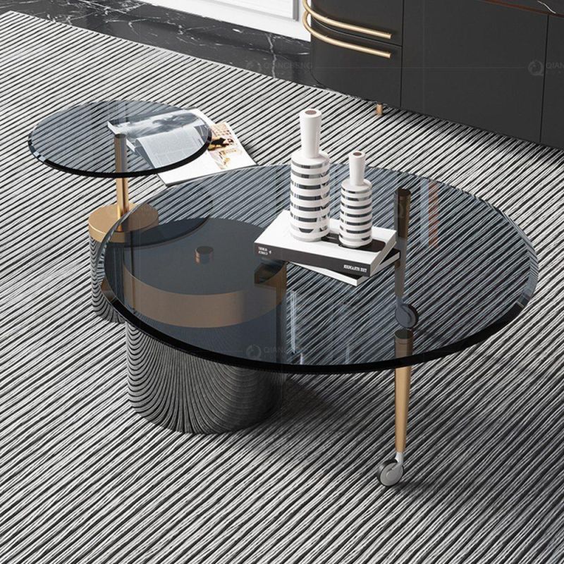 Multifunctional Steel Furniture Coffee End Table Set with Wheels