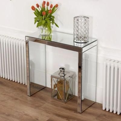 Venetian Mirrored Compact Glass Silver Cosole Desk Console Table