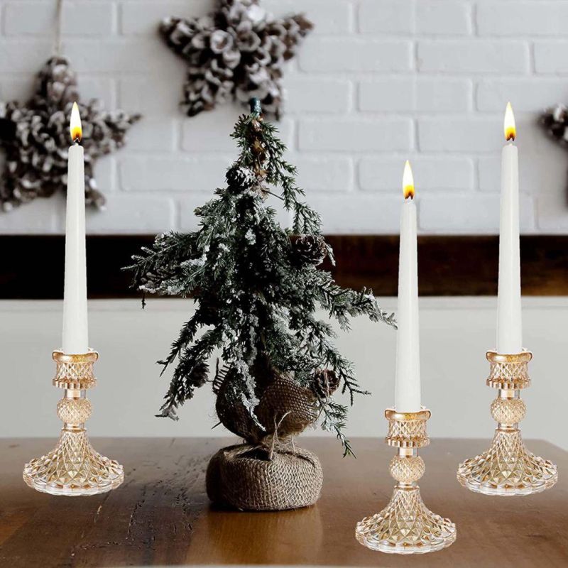 Glass Candle Holder Gold Taper Candlestick Holders Decorative Candle Sticks for Formal Events Wedding Church Fall Holiday Decor Table Centerpiece Decoration