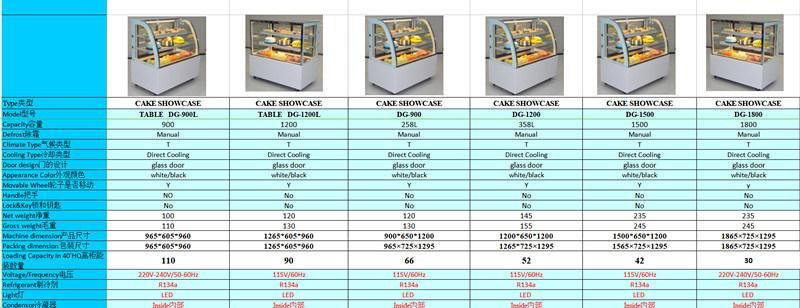 Professional Curved Refrigerated Cake Display Cabinet Showcase