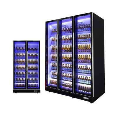 Commercial Supermarket Vertical Beverage Cooler Cold Drink Fridge Double Glass Door Showcase Display Refrigerator