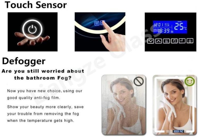 Round Wall Mounted Hotel Bath Decorativetouch Switch Lighted LED Bathroom Mirror with Defogger