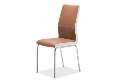 Home Restaurant Furniture PU Leather Dining Chair with Metal Chrome for Cafe