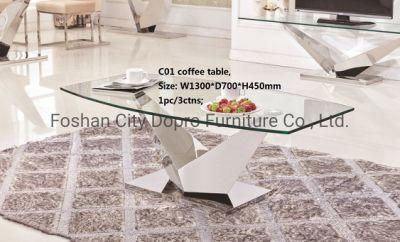 Dopro Modern Stainless Steel Polished Shiny V Shape Coffee Table C01, with Clear Tempered Glass Table Top