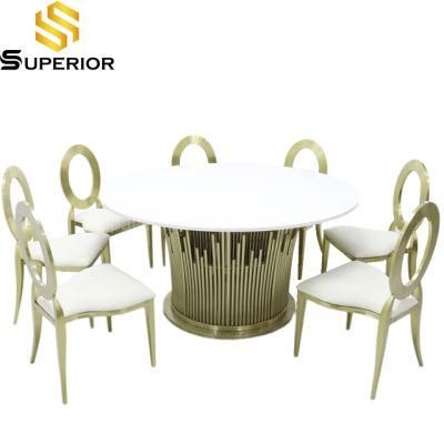 Luxury Rectangle White MDF Wood Top Stainless Steel Dining Table