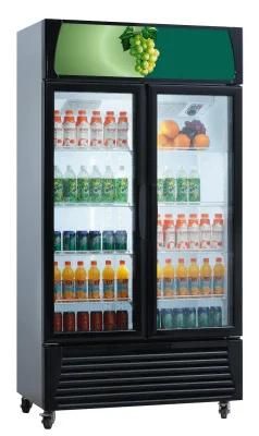 Big Capacity 898L Double Door Display Cooler Drink Beverage Display Showcase