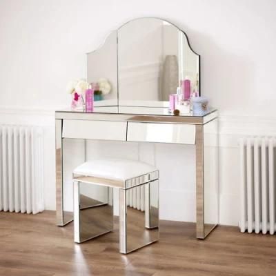 Europe Style Venetian Mirrored Home Furniture Glass Dressing Table Stool