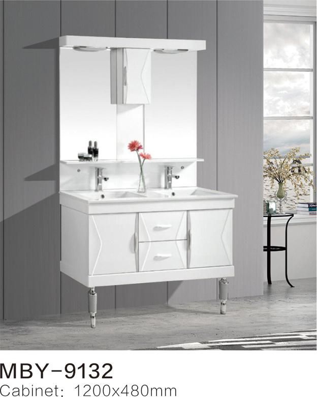 White Double Bathroom Cabinet with PVC with Mirror