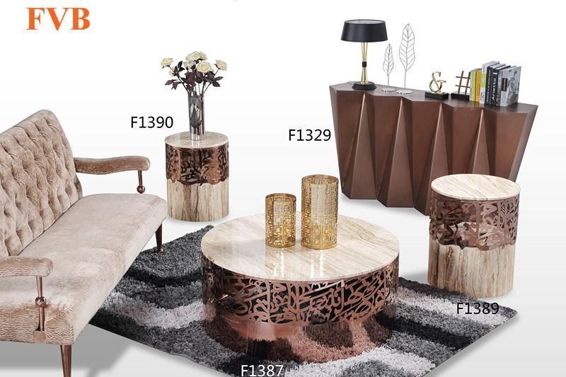 Hot Sale Gold Steel Frame Natural Solid Coffee Marble Table with SGS Aprpoved