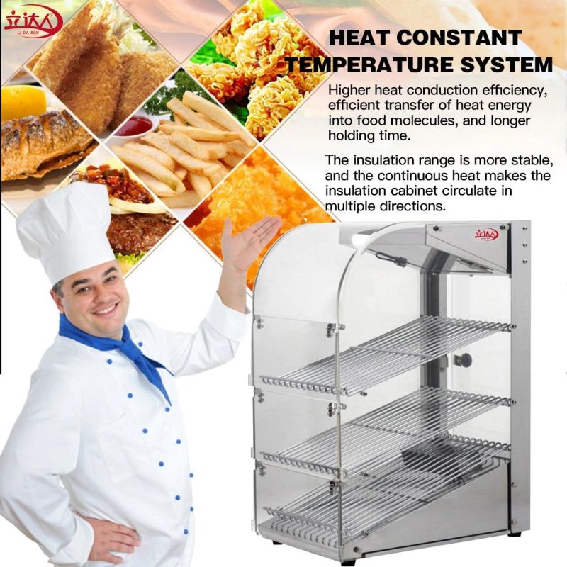 Restaurant Equipment Commercial Electric Stainless Steel Heat Display Food Warming Showcase with Curved Glass and Multi Doors