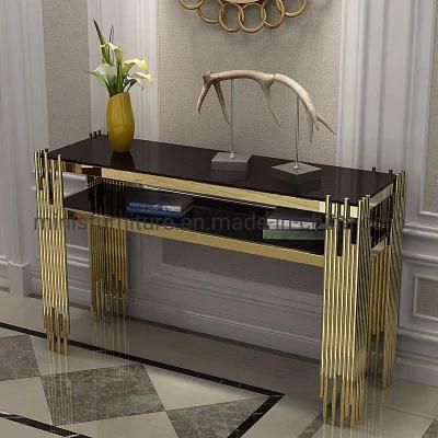 (MN-MS15) Good Quality Hotel Hallway Living Room Glass Top Gold Console Table