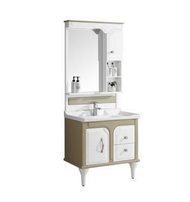 Melamine Multi Layer Solid Wood Grey Color Bathroom Vanity Cabinet with Armani Grey Sintered Stone Top and Mirror