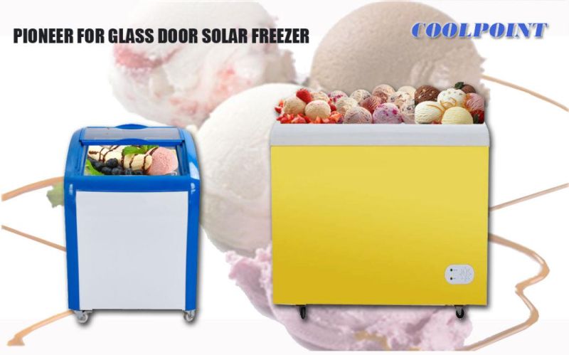 5.6 Cu. FT Chest Ice Cube Display Solar Blue White Glass Door 158L DC Freezer 158L DC Showcase