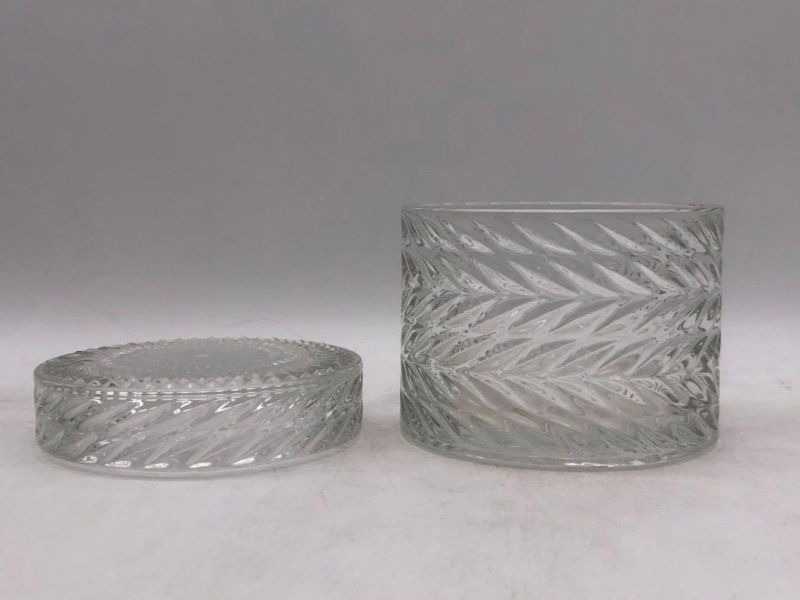 Elegant Clear Glass Candle Holder with Pattern and Glass Lid