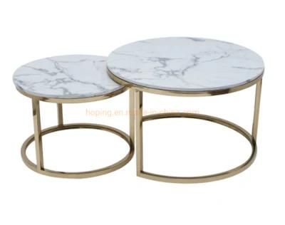 Rustic Hand Forged Collection Furniture Forged Iron with Brass Color and Thick White Marble Coffee Table