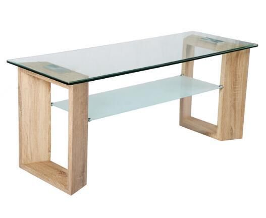 Glass Coffee Table with Wooden Base