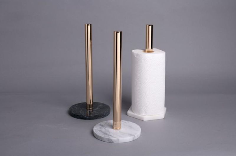 Manufacturer French Round/Hexagon Marble Base Paper Towel Holder Marble Handicrafts for Bathroom Use in Home and Hotel