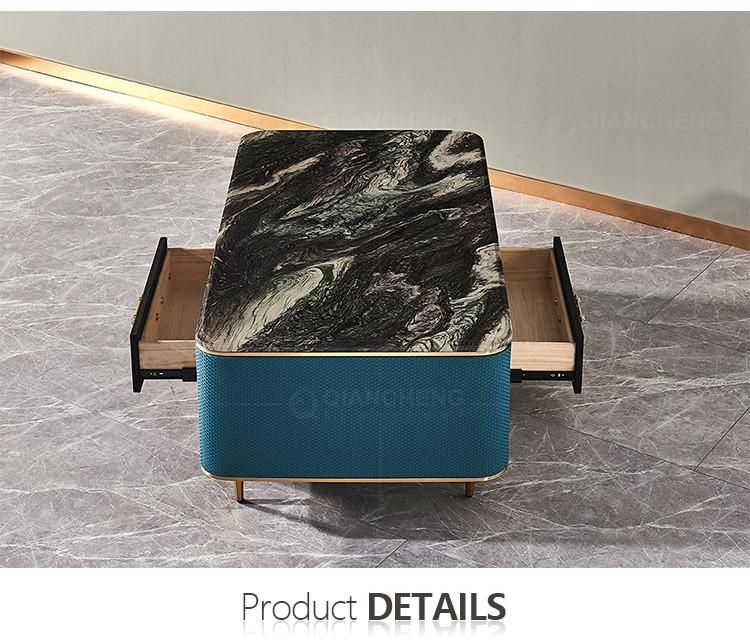 Oval Luxury Marble Tap PU Cover Coffee Table with Drawer