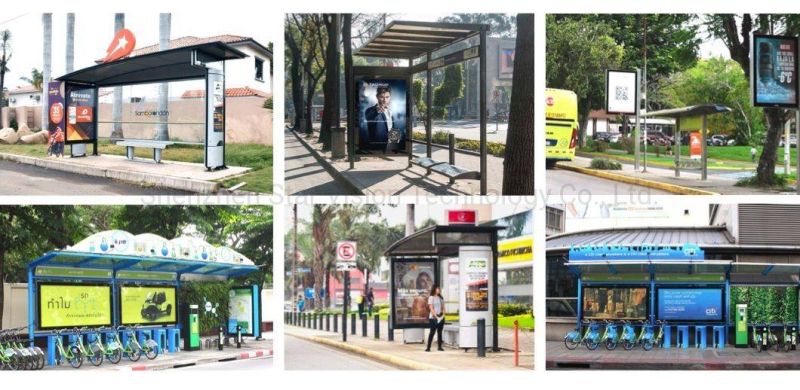 Simple Elegant Stainless Steel Ooh Bus Shelter with Scrolling Advertising Lightbox for Municipal