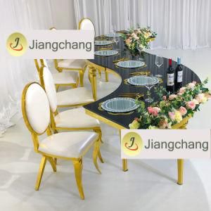Gold Stainless Steel Frame Half Round S Shape Wedding Table Banquet Hotel Restaurant Dining Table