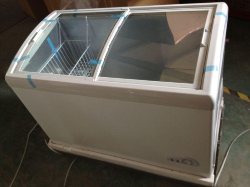 Large Arc-Shaped Glass Sliding Door Refrigerating Freezer Showcase for Super Market