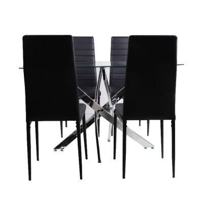 Tempered Glass Square Dining Table with Shiny Stainless Steel Legs