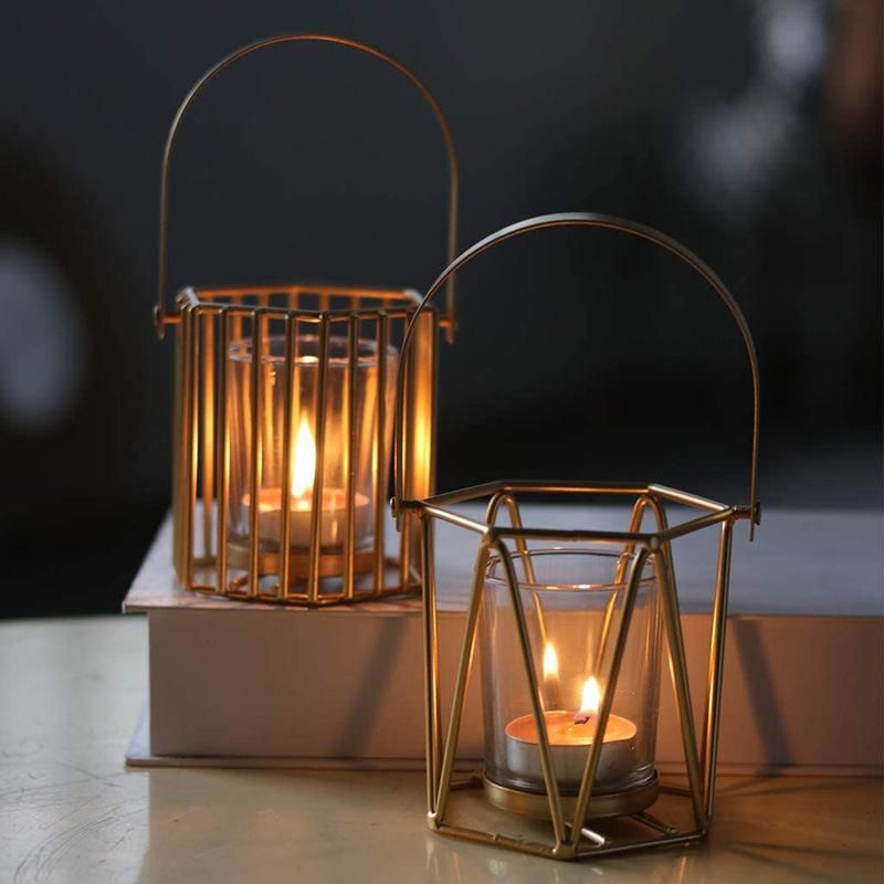 Metal Geometric Candle Holder with Glass Shade