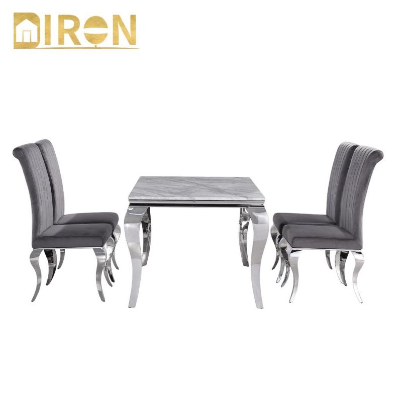 European Style Luxury Living Room Hotel Ooutdoor Party Rectangular Stainless Steel Glass Combination Dining Table