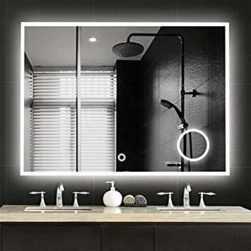 Neutype Wall Mounted Bathroom Mirrors Dimmable Lighting Mirror with Built-in Circular Magnifier 3X