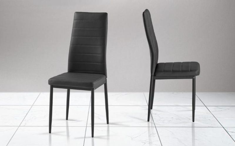 Cheap Home Furniture Black Leather Seat&Back Dining Chair with Metal Legs