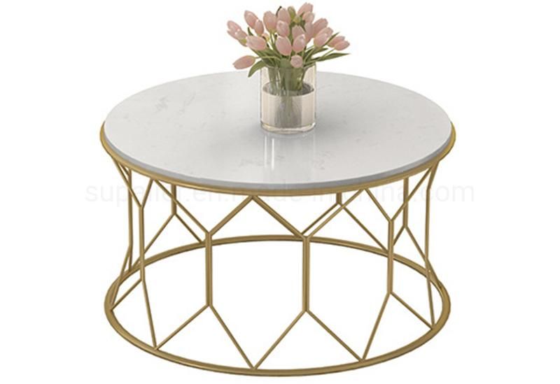 Living Room French Classic Steel Base Marble Coffee Table