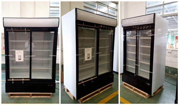 1000L Double Glass Door Display Showcase for Supermarket Beverage Bottle Cooler