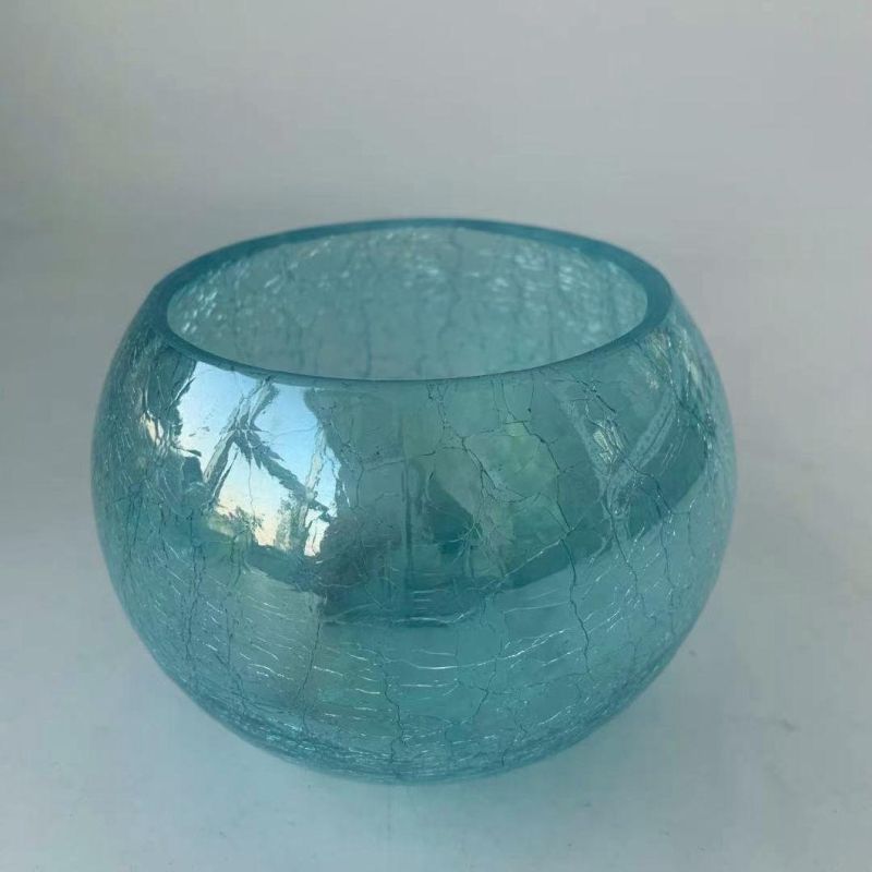 Hot Sell Unique Crack Pattern Glass Candle Holder for Home Decoration