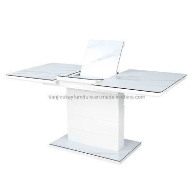 Factory Supply MDF Ceramic Glaze Glass Top Marble Extension Dining Table