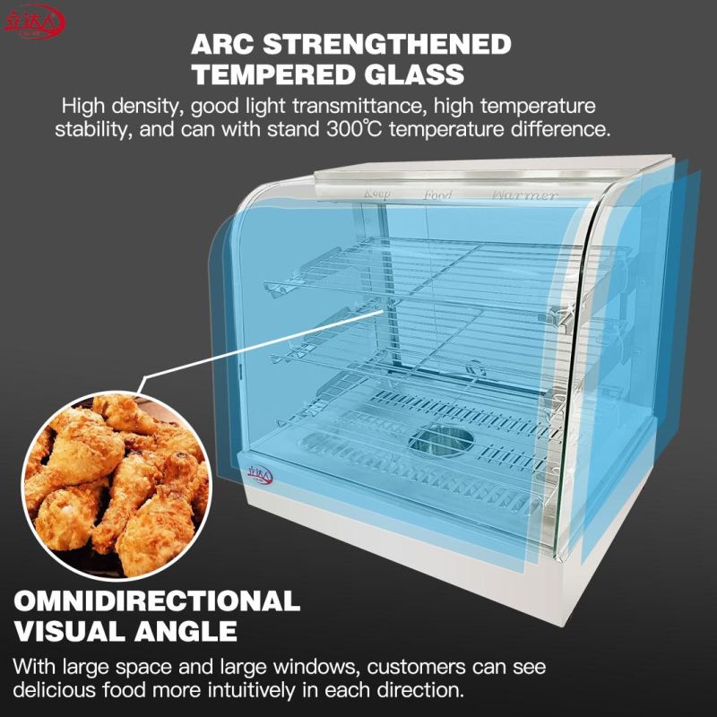 Restaurant Kitchen Equipment Stainless Steel Glass Food Warmer Display Showcase