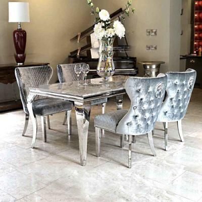 Living Room Furniture Silver Stainless Steel Dining Room Table Set