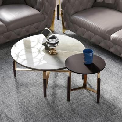 Modern 2 Combination Coffee Table with Gold Stainless Steel Legs