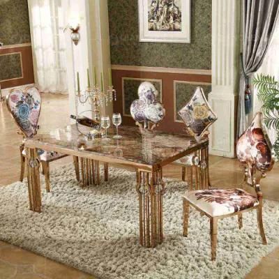 Rose Gold Stainless Steel Artificial Marble Top Dining Table