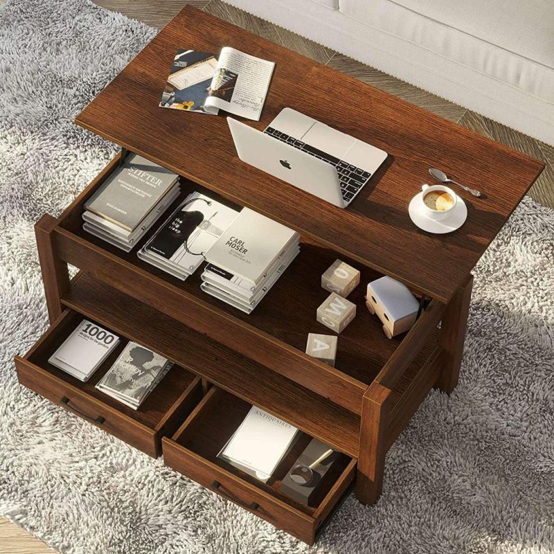 Modern Wood Coffee Table for Living Room with 2 Drawers