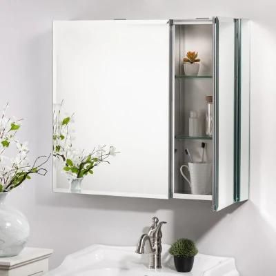 Bathroom Recessed or Surface Mounting Aluminum Mirror Medicine Cabinet with Adjustable Glass Shelves