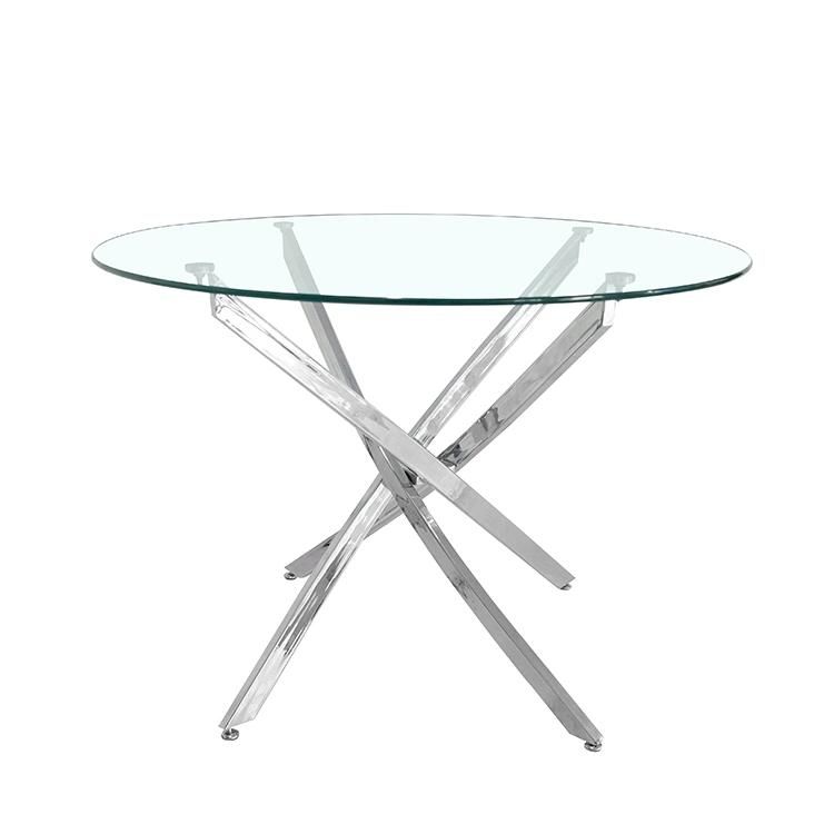 Factory Hot Sale Cheap Modern Glass Top Chromed Legs Dining Table Set