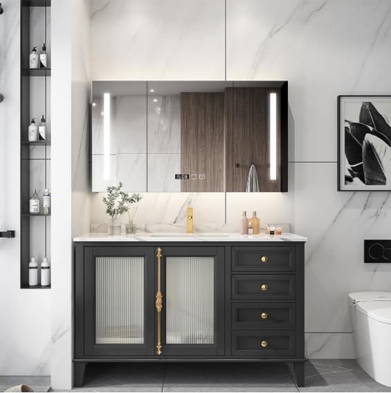 American Light Luxury Solid Wood Rock Board Bathroom Cabinet Combination Floor-Standing Glass Door Smart Mirror Hand Wash Basin