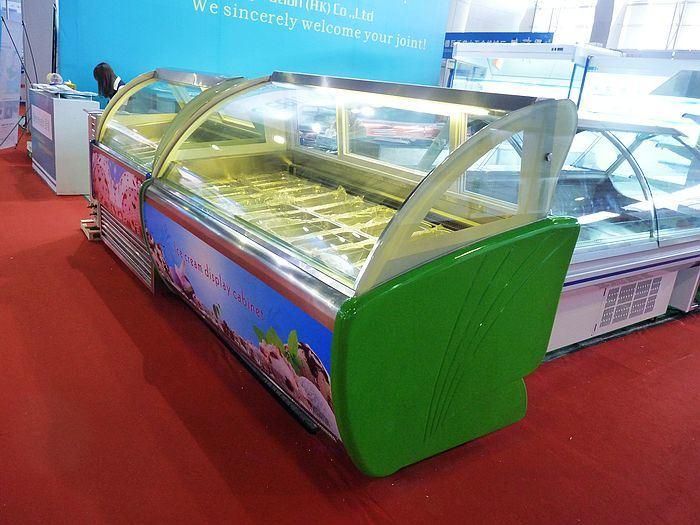 Ice Cream Display Showcase, Glass Display Showcase with Red, Green, Brown Color