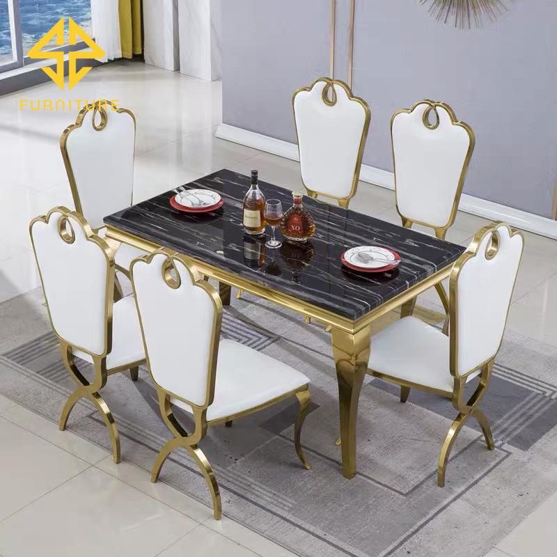 Home Furniture Foshan Factory Glass Table Top Dining Tables and Chairs Set Metal Dining Tables for Sale