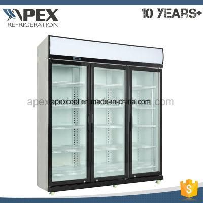 Glass Three Door Upright Showcase with Top Compressor System