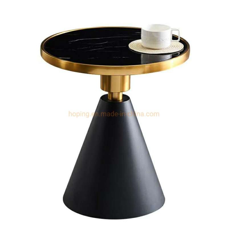 Modern Fashionable New Hotel Furniture Sofa Table Round Black Gold Metal Coffee Table