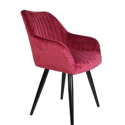 Home Bedroom Living Room Furniture Hotel Bar Sofa Velvet Upholstered Dining Chair with Steel Leg