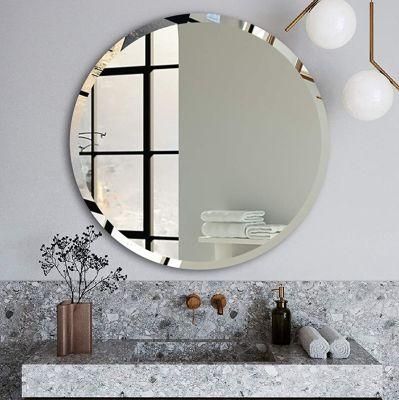 Round Bevelled Polish Frameless Wall Mirror with Hooks for Bathroom